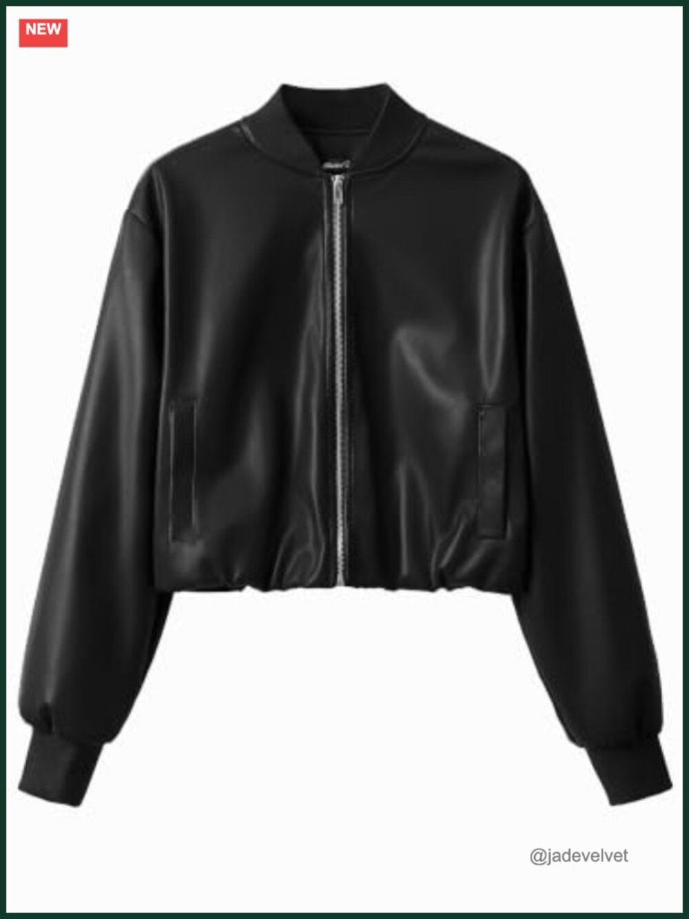 Cropped Slightly Stretch Faux Leather Zip Up Baseball Jacket with Cotton Ribbed
